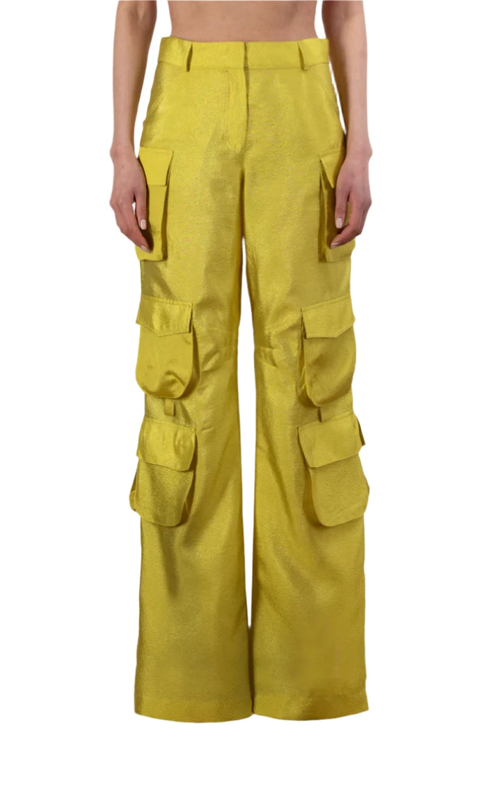 Lime long cargo pants with pockets