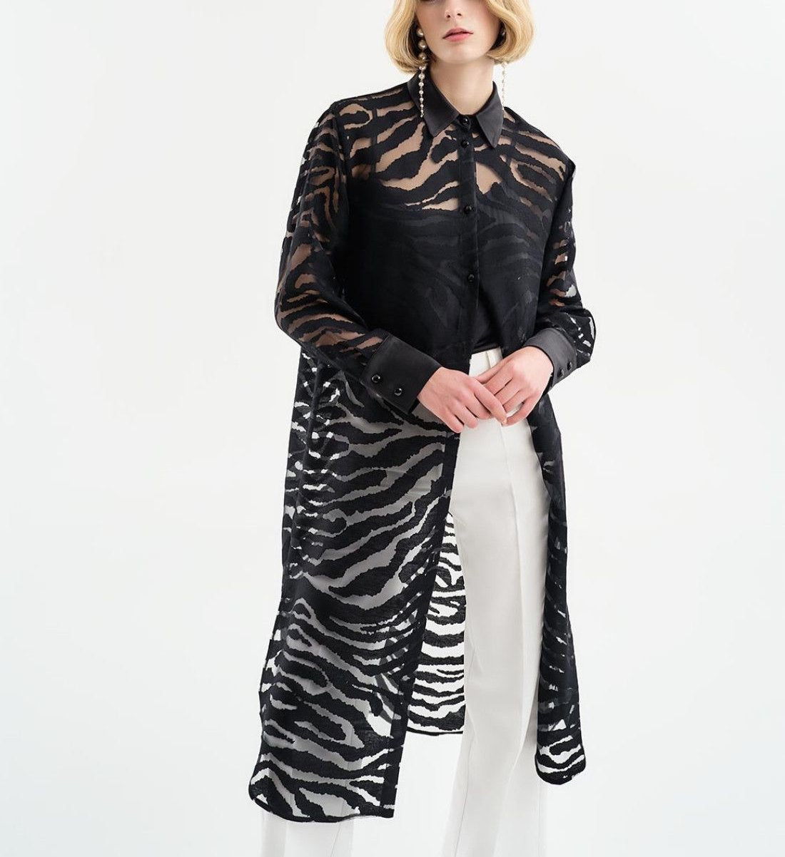 Nigella mesh zebra print shirt dress