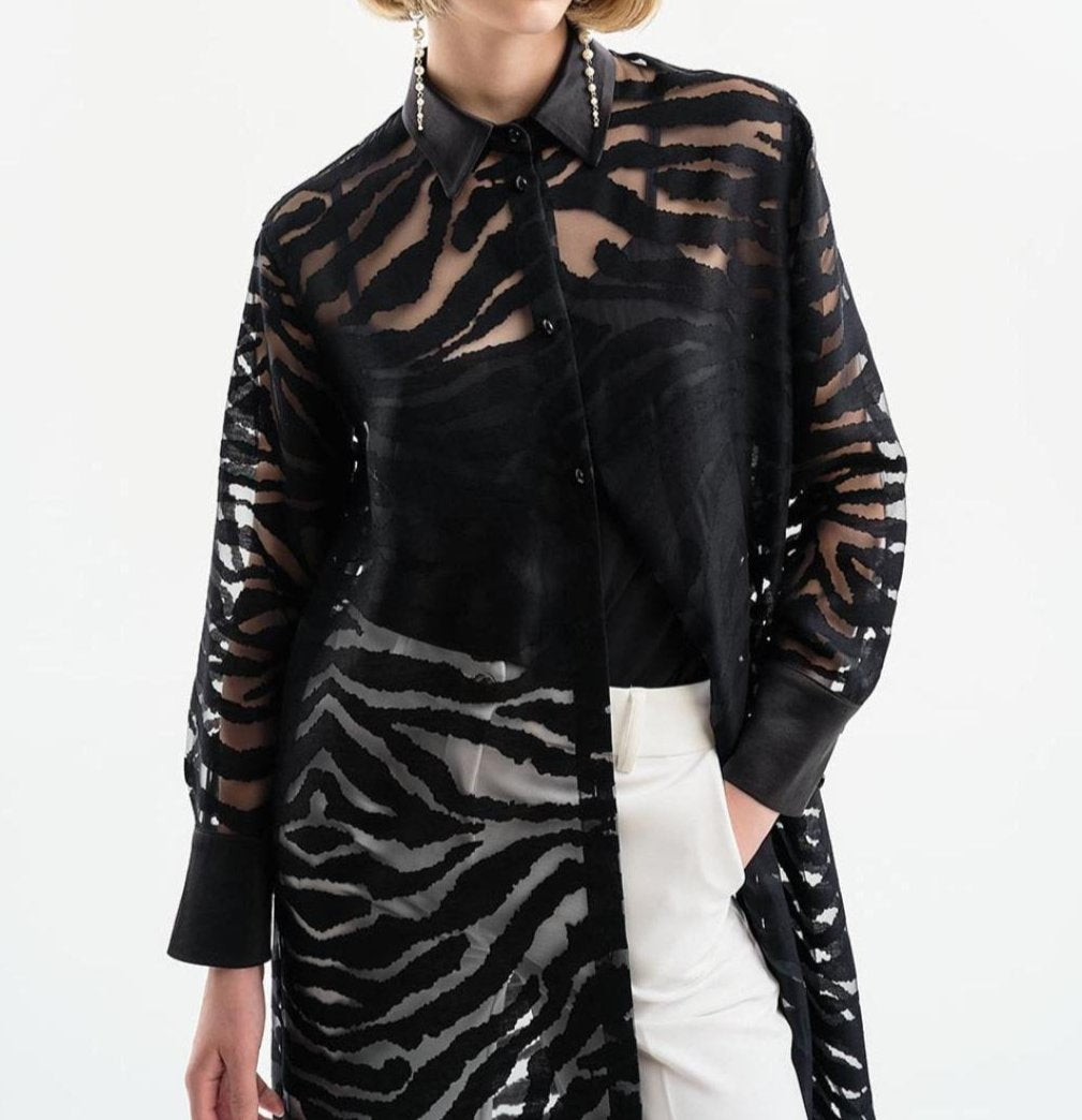 Nigella mesh zebra print shirt dress