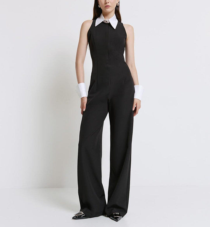 Jumpsuit with collar & cuffs