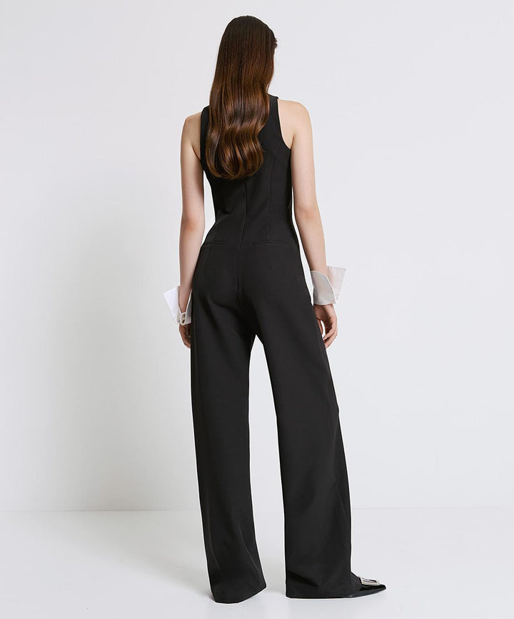 Jumpsuit with collar & cuffs