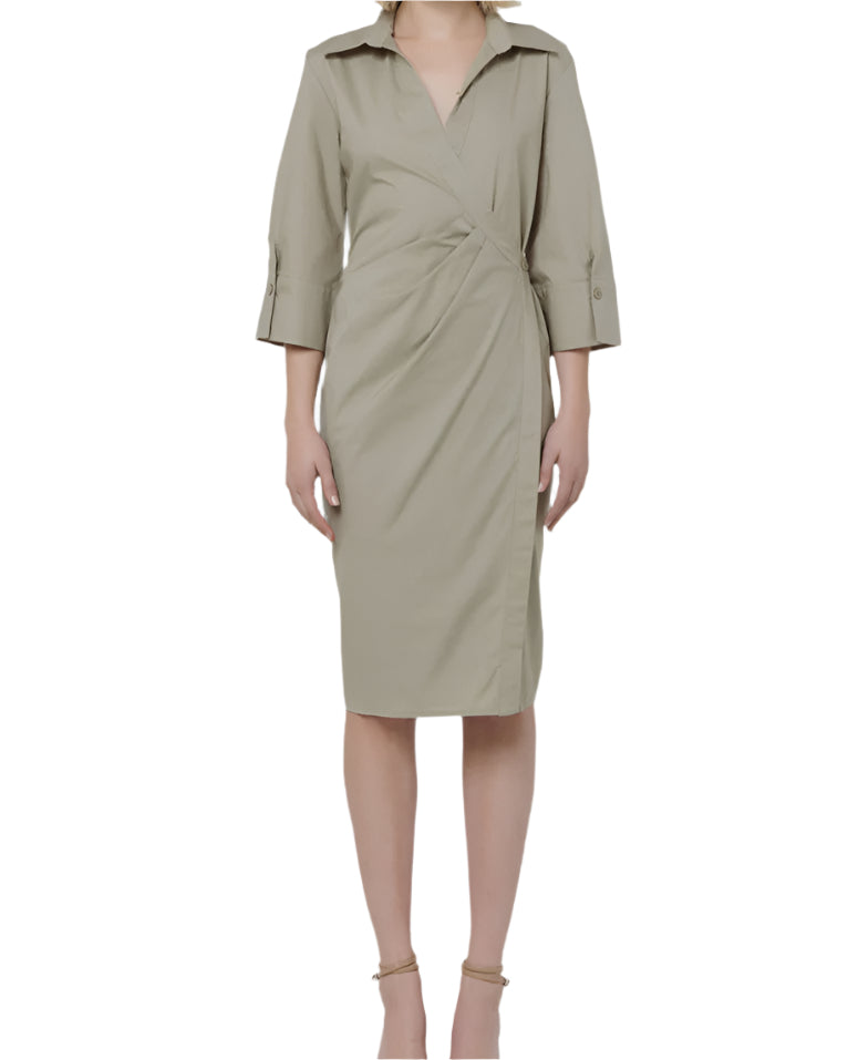 Olive Wrap dress with pleats