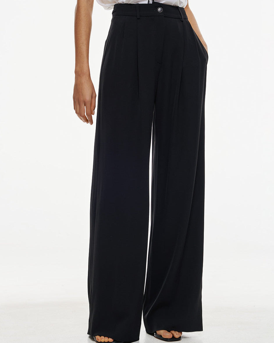 Wide-leg pants designed with elegant front pleats for a flattering silhouette