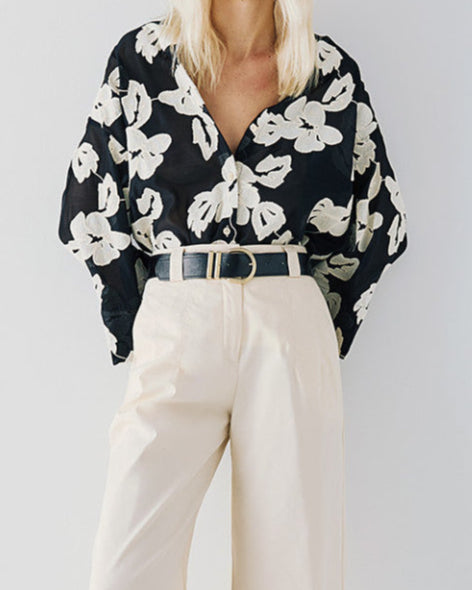 V neck embroidery floral top