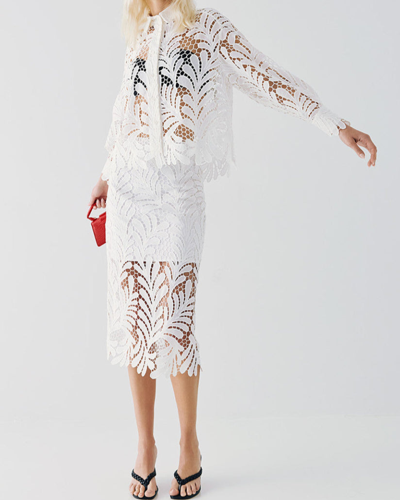 Broderie cropped shirt & skirt Set
