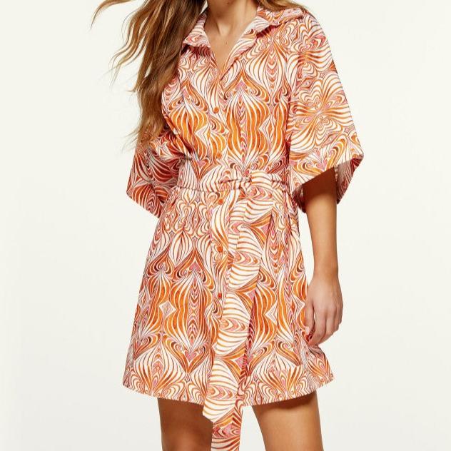 Printed shirt dress with belt